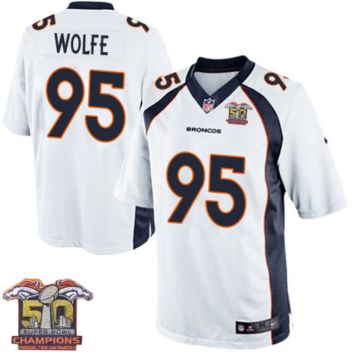 Youth Elite Derek Wolfe Super Bowl 50 Champions Nike Jersey White Road - #95 NFL Denver Broncos